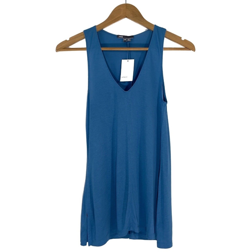 Vince. Women’s Size XS Blue Solid Lightweight V Neck Slit Side Draped Tank Top